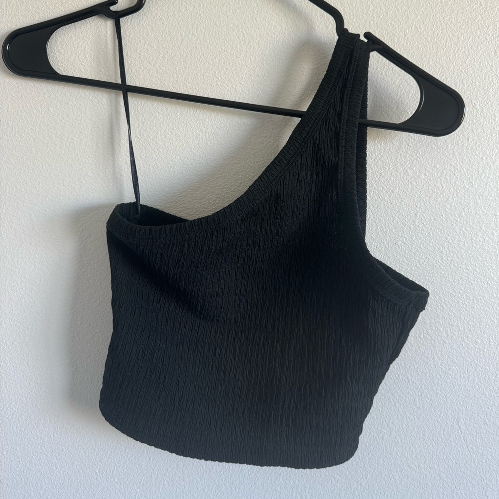 American Eagle One Shoulder Crop Top Black Sz S
